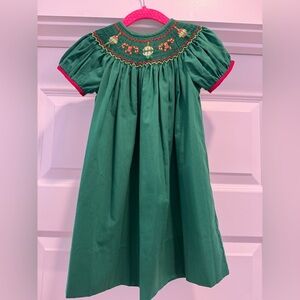 Rosalina Green Smocked Holiday Dress with Embroidered Ornament Detail - Sz 18mo